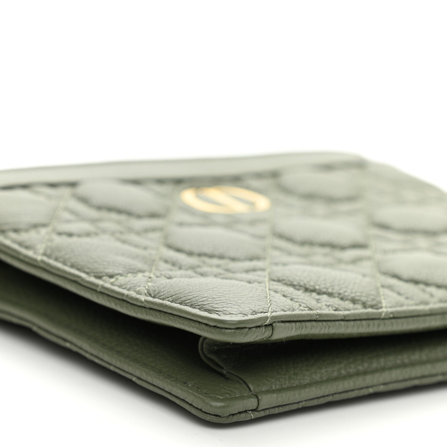 Calfskin Cannage Caro Zipped Pouch With Chain Cedar Green