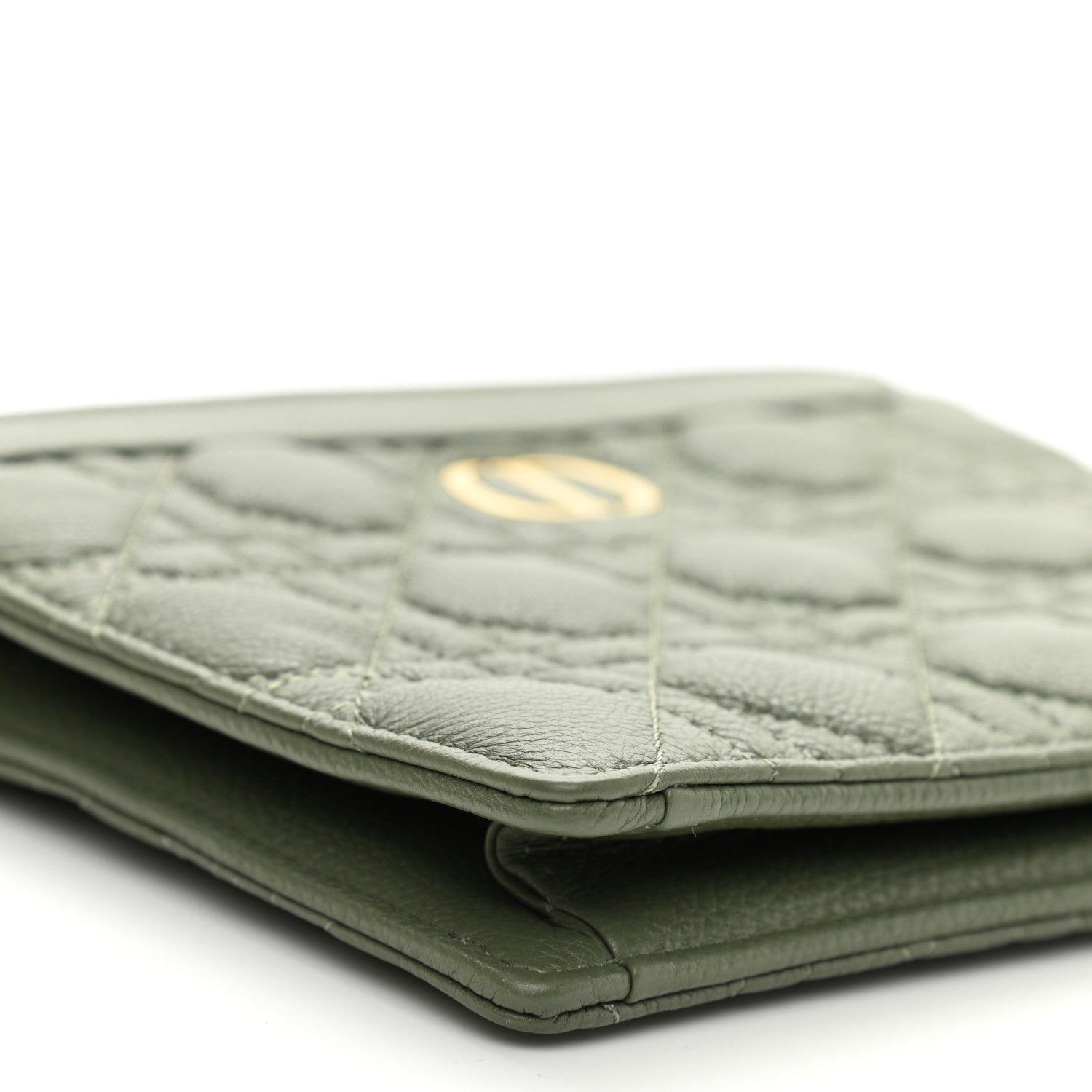 Christian Dior Calfskin Cannage Caro Zipped Pouch With Chain Cedar Green 9 of 10