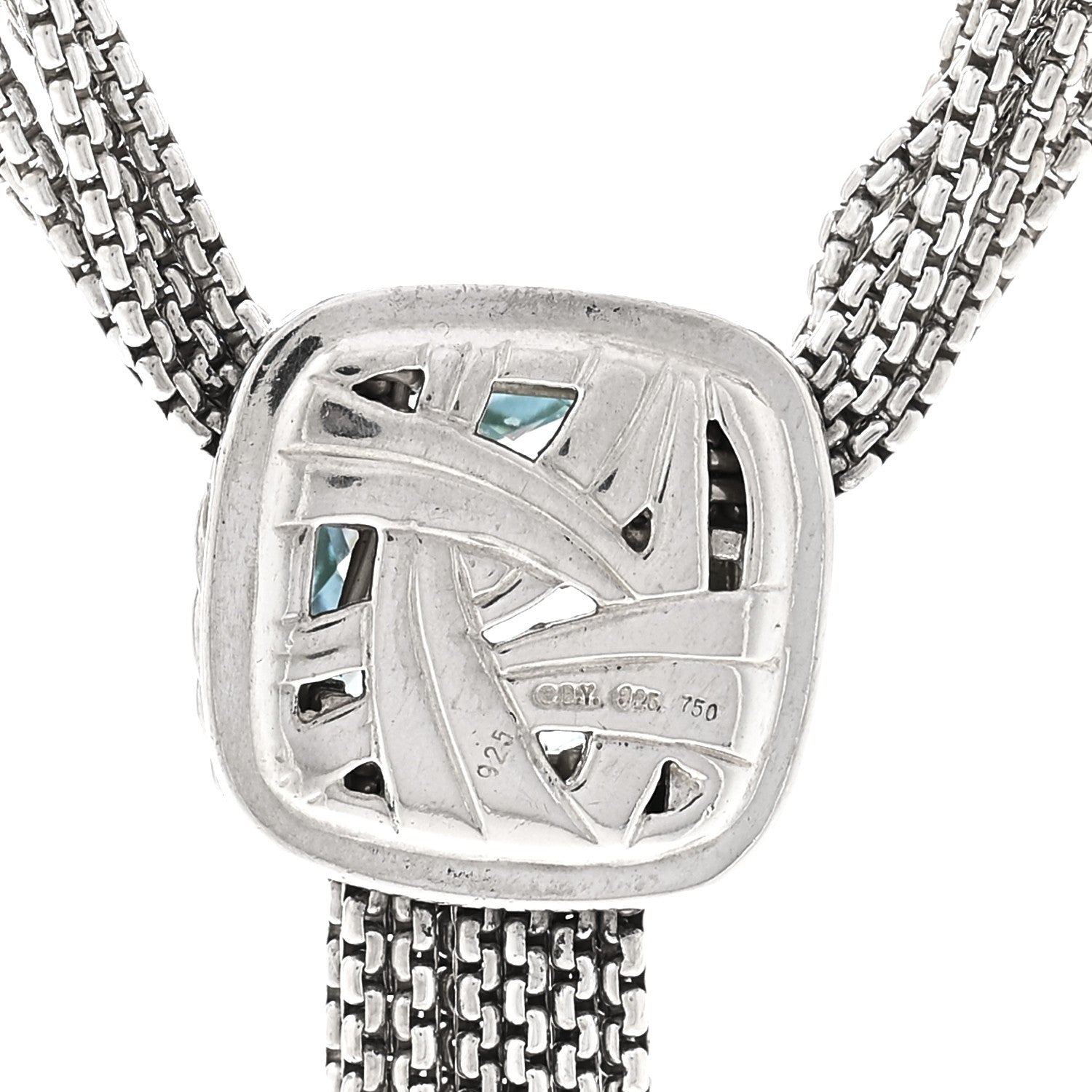 David Yurman Sterling Silver 18K Yellow Gold Blue Topaz Multi Strand Chain Choker Necklace 4 of 5