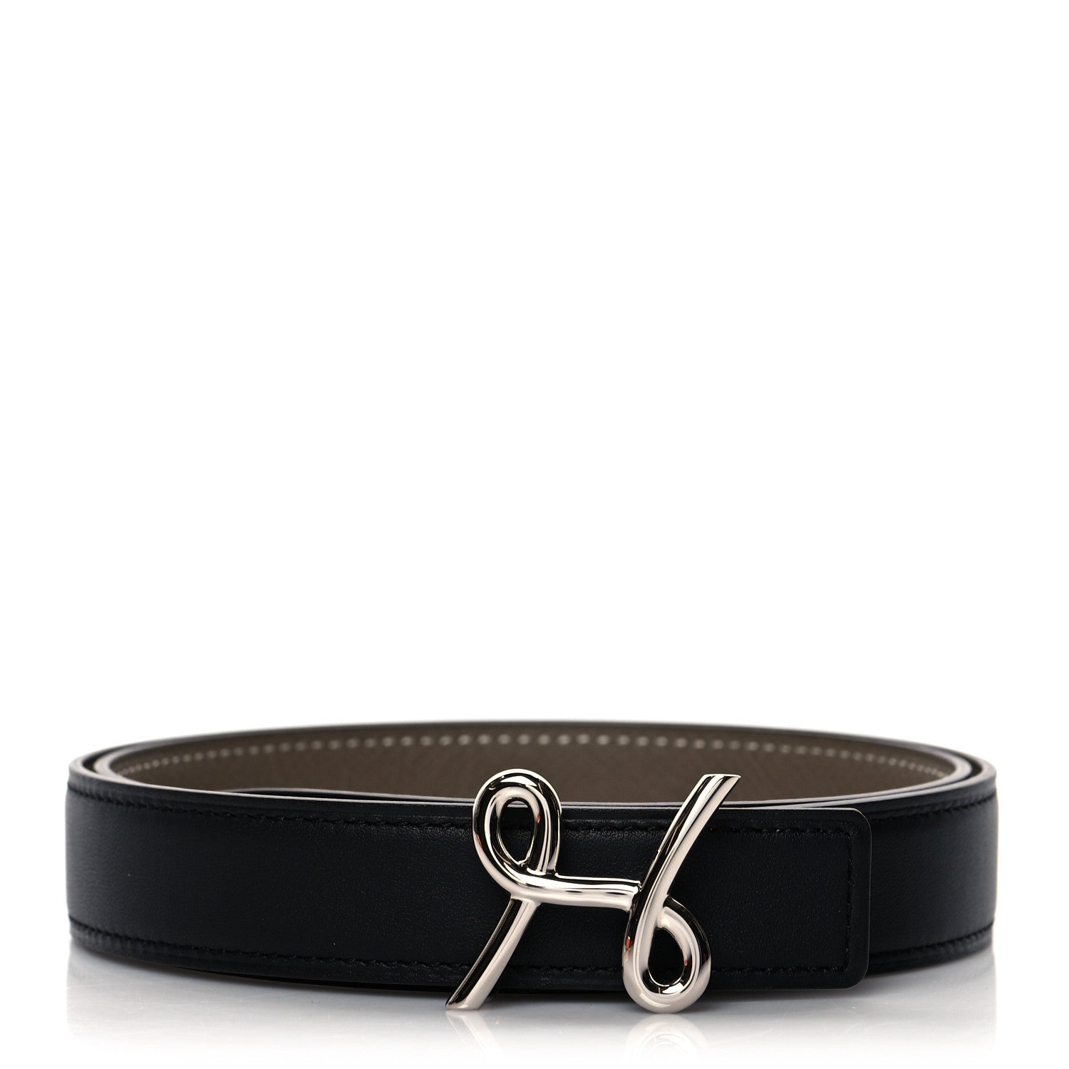 Hermes Swift Epsom 24mm H Cursives Belt 75 Black Etoupe 1 of 6
