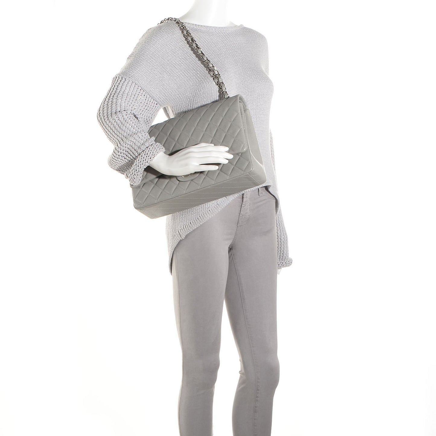 Caviar Maxi Double Flap Light Grey