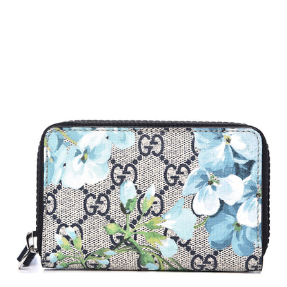 Gucci GG Supreme Monogram Blooms Zip Around Card Case Wallet Beige Blue Navy 1 of 7