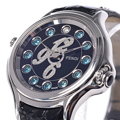 Fendi Stainless Steel Calfskin Diamond Topaz 33mm Crazy Carats Rotating Gem Quartz Watch Black 10 of 11