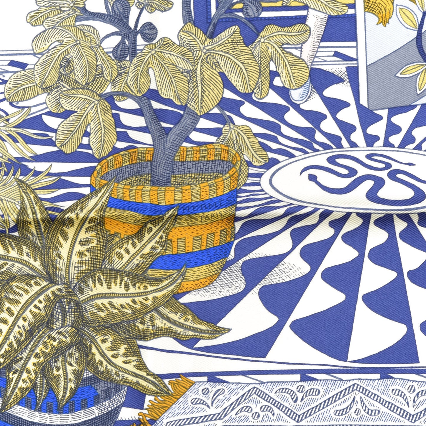 Silk La Danse Des Amazones Scarf 90 Bleu Roy Gold Creme