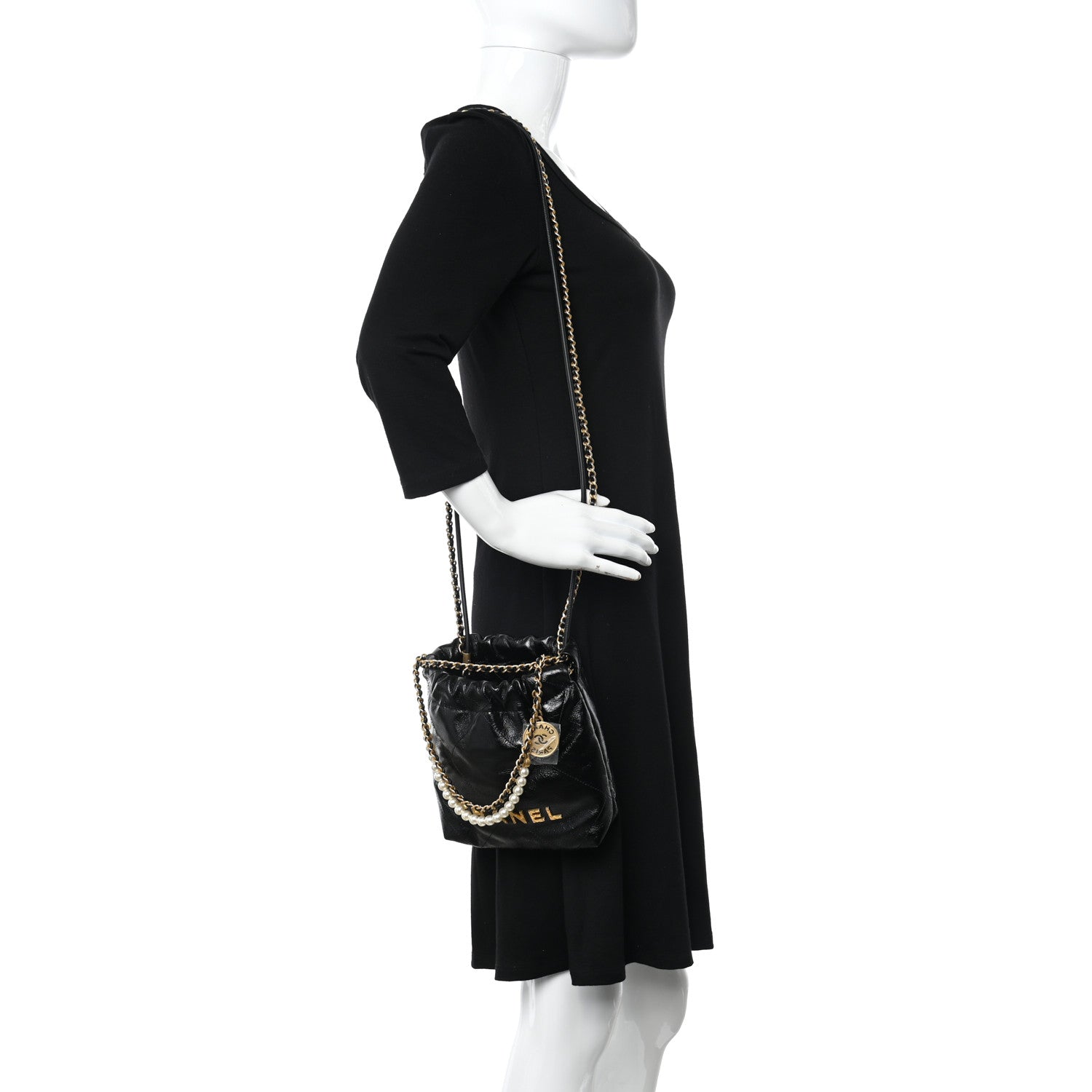 Chanel Shiny Crumpled Calfskin Quilted Pearl Mini Chanel 22 Black 2 of 11