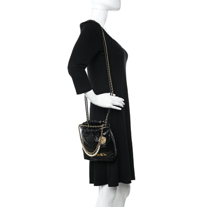 Chanel Shiny Crumpled Calfskin Quilted Pearl Mini Chanel 22 Black 2 of 11