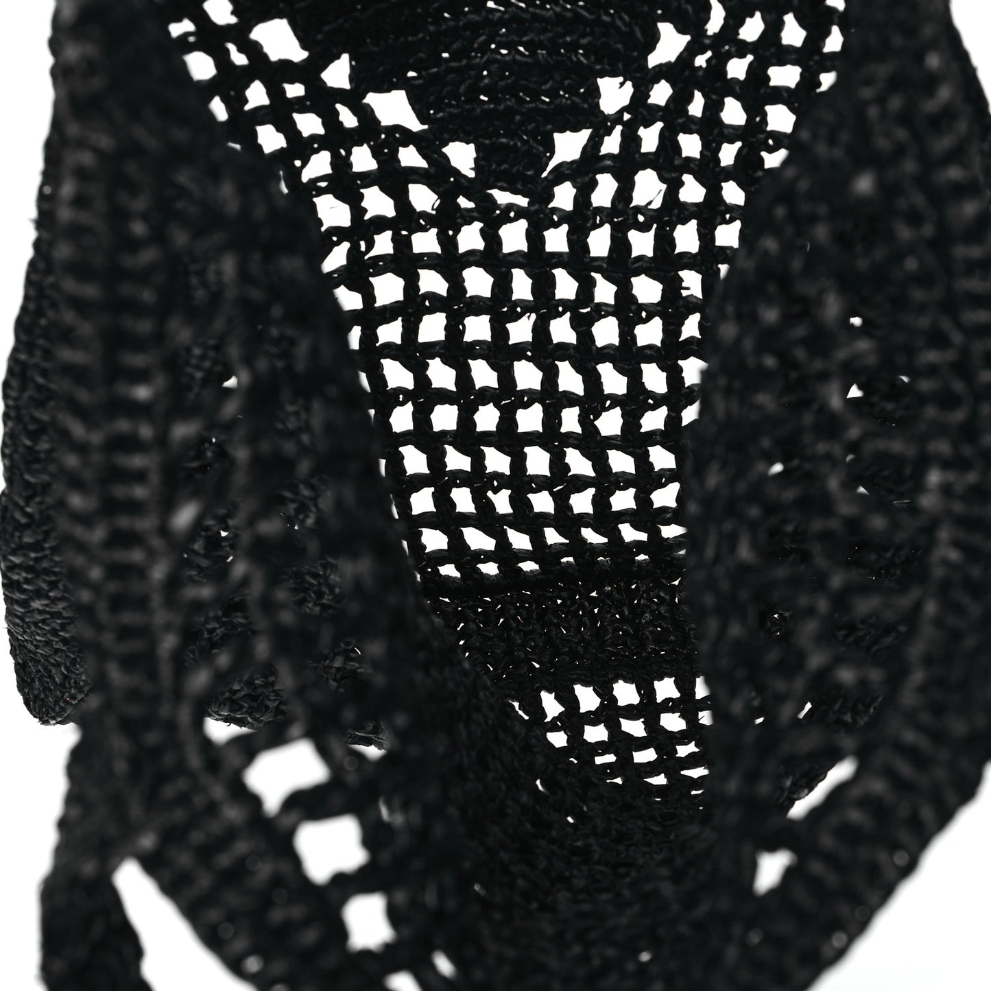 Yarn Raffia Effect Crochet Logo Embroidered Tote Bag Black