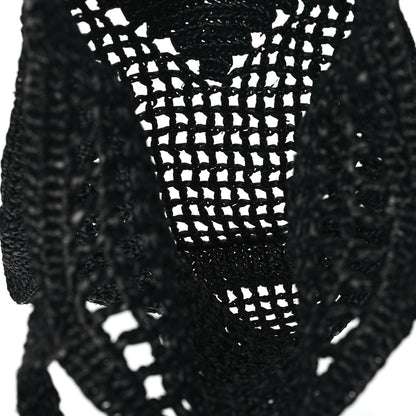 Prada Yarn Raffia Effect Crochet Logo Embroidered Tote Bag Black 5 of 12