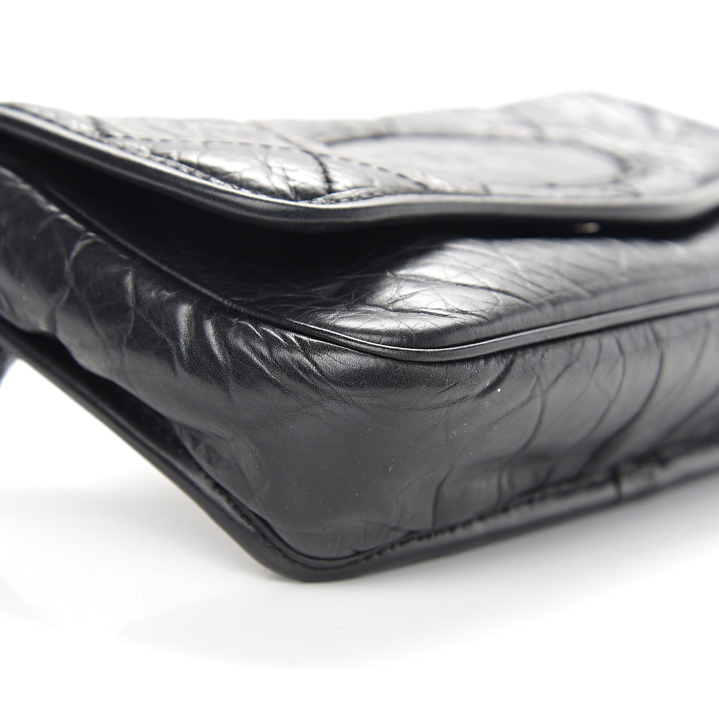 Distressed Lambskin Messenger Flap Bag Black