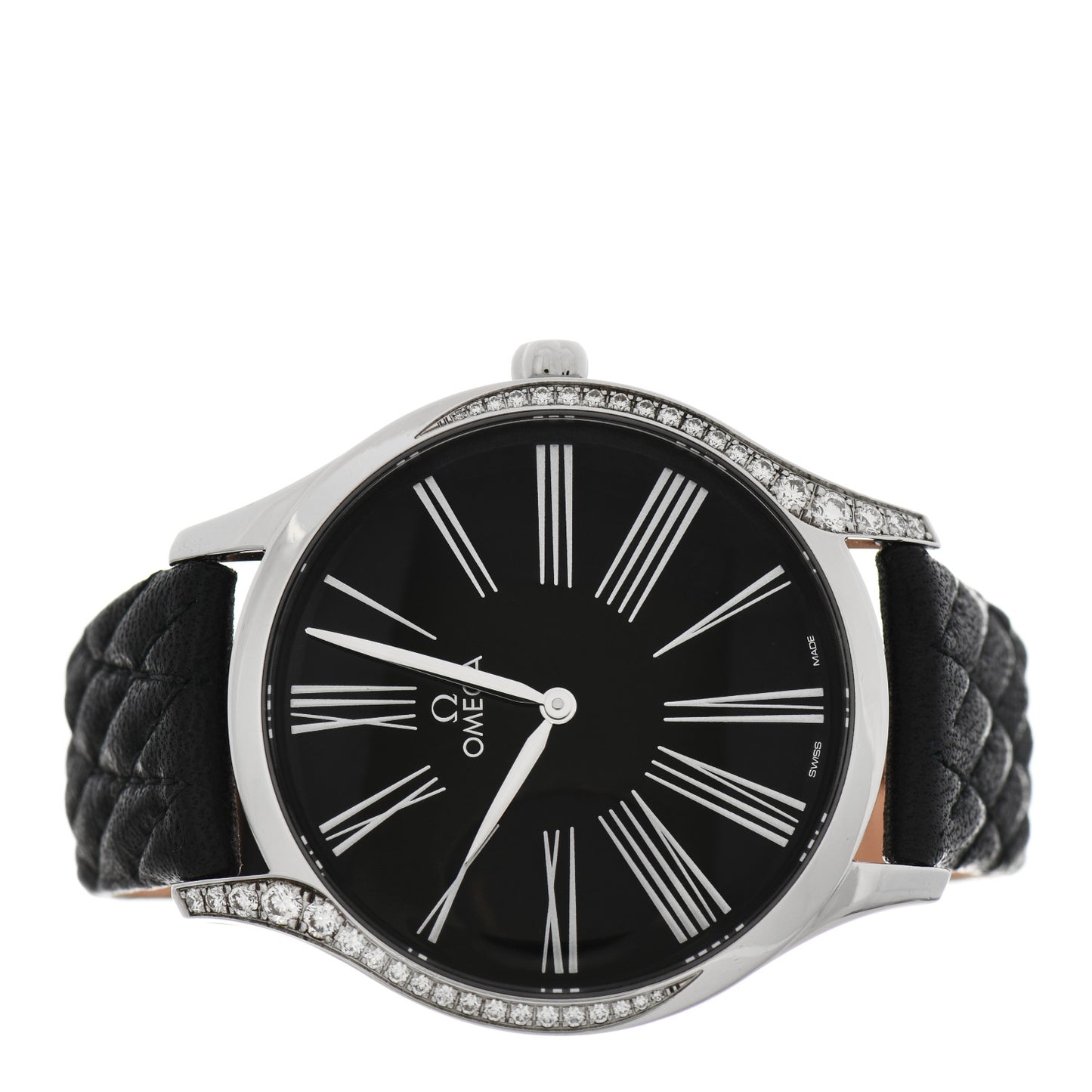Stainless Steel Calfskin Diamond Bezel 39mm De Ville Trésor Quartz Watch Black 	428.17.39.60.01.001