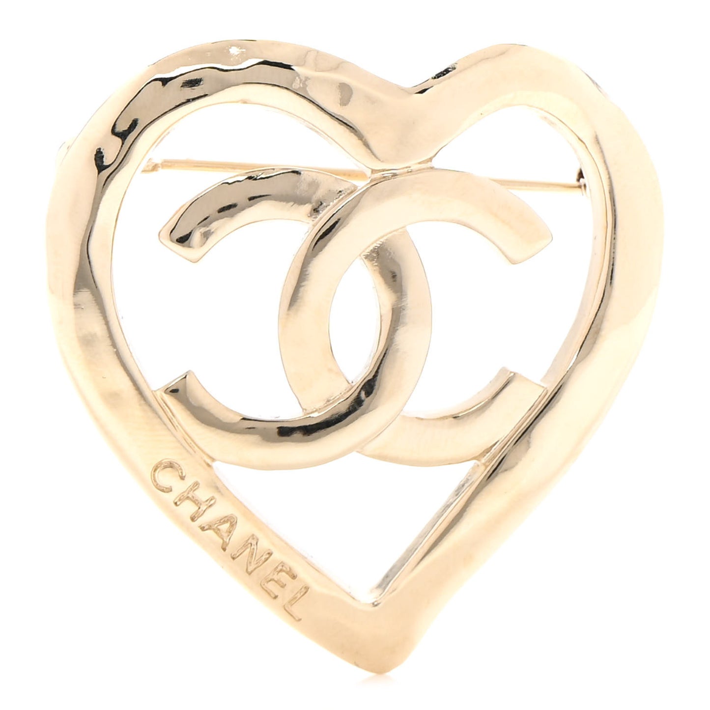Metal CC Heart Coco In Love Brooch Gold