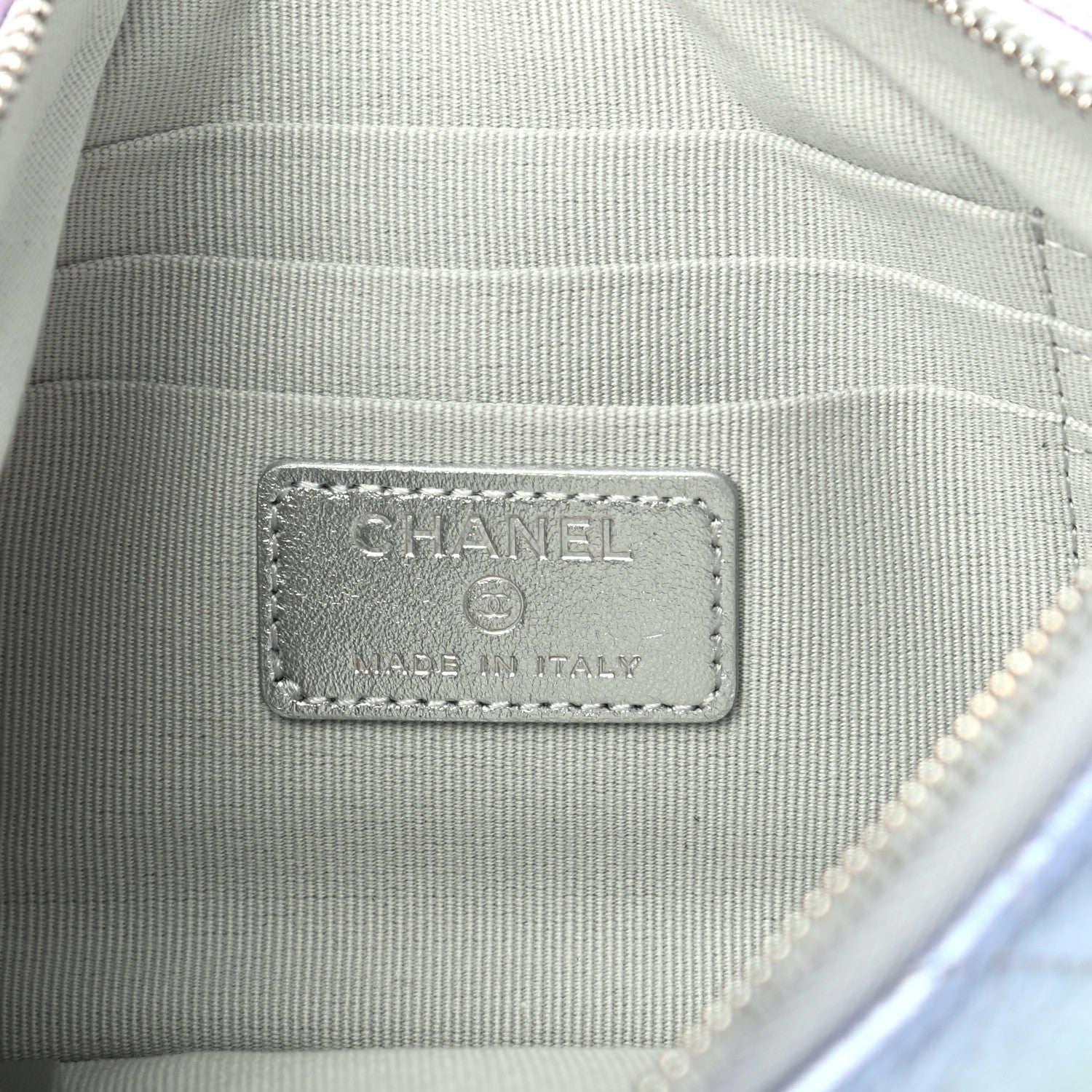 Chanel Gradient Metallic Calfskin Quilted Cosmetic Case Silver Blue Yellow Purple 6 of 8