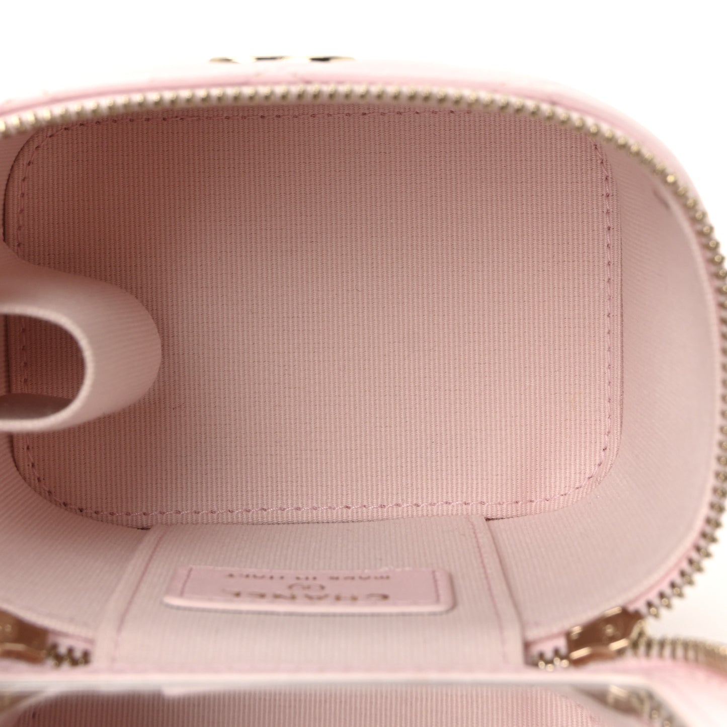 Lambskin Quilted Mini Vanity Case With Pearl Chain Light Pink