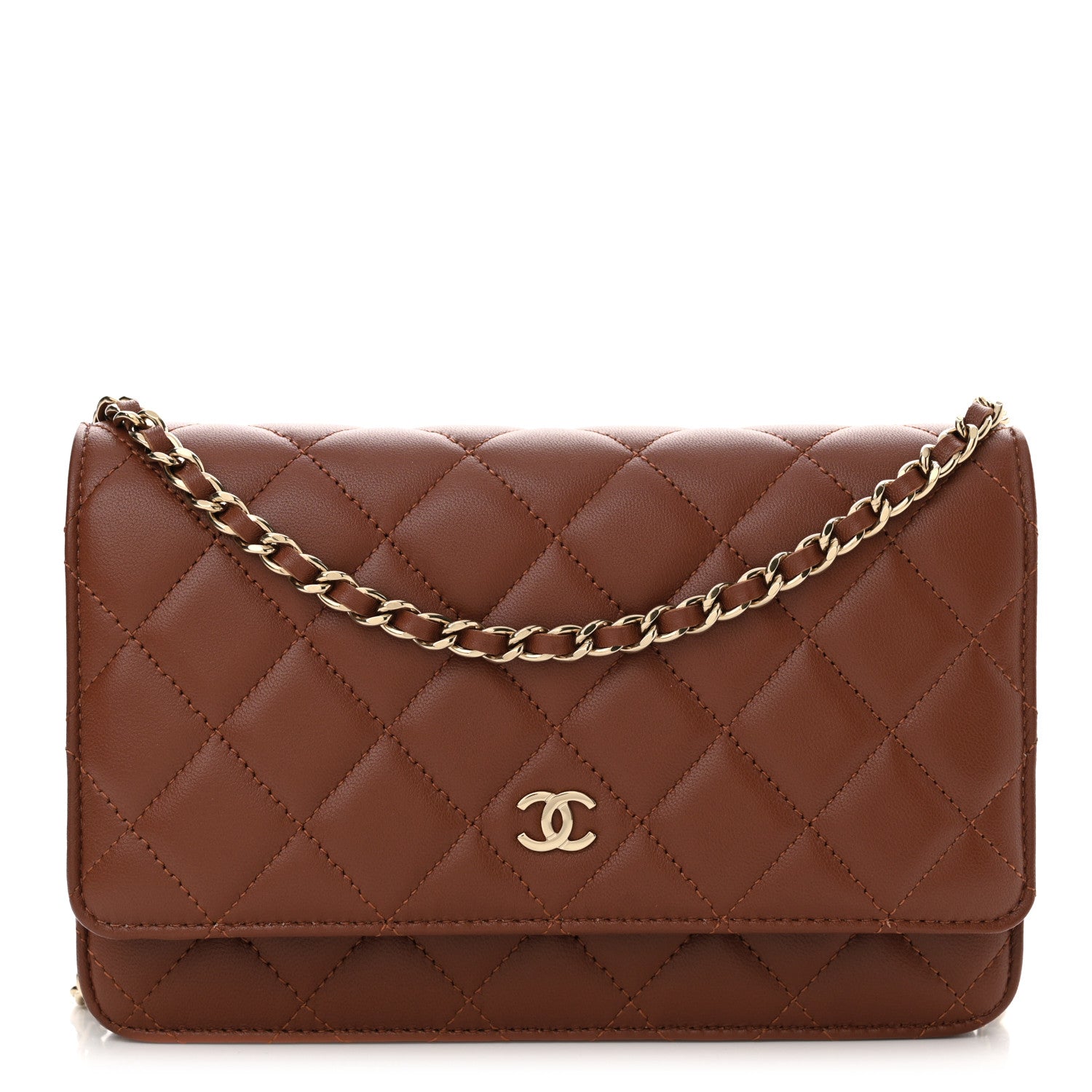 Chanel Lambskin Quilted Wallet On Chain WOC Brown 1 of 14