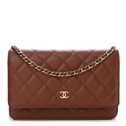 Chanel Lambskin Quilted Wallet On Chain WOC Brown 1 of 14