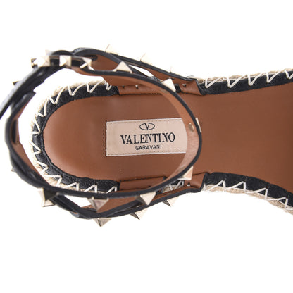 Valentino Garavani Grained Calfskin Rockstud Ankle Strap Espadrille Flat Sandals 39 Black 6 of 8