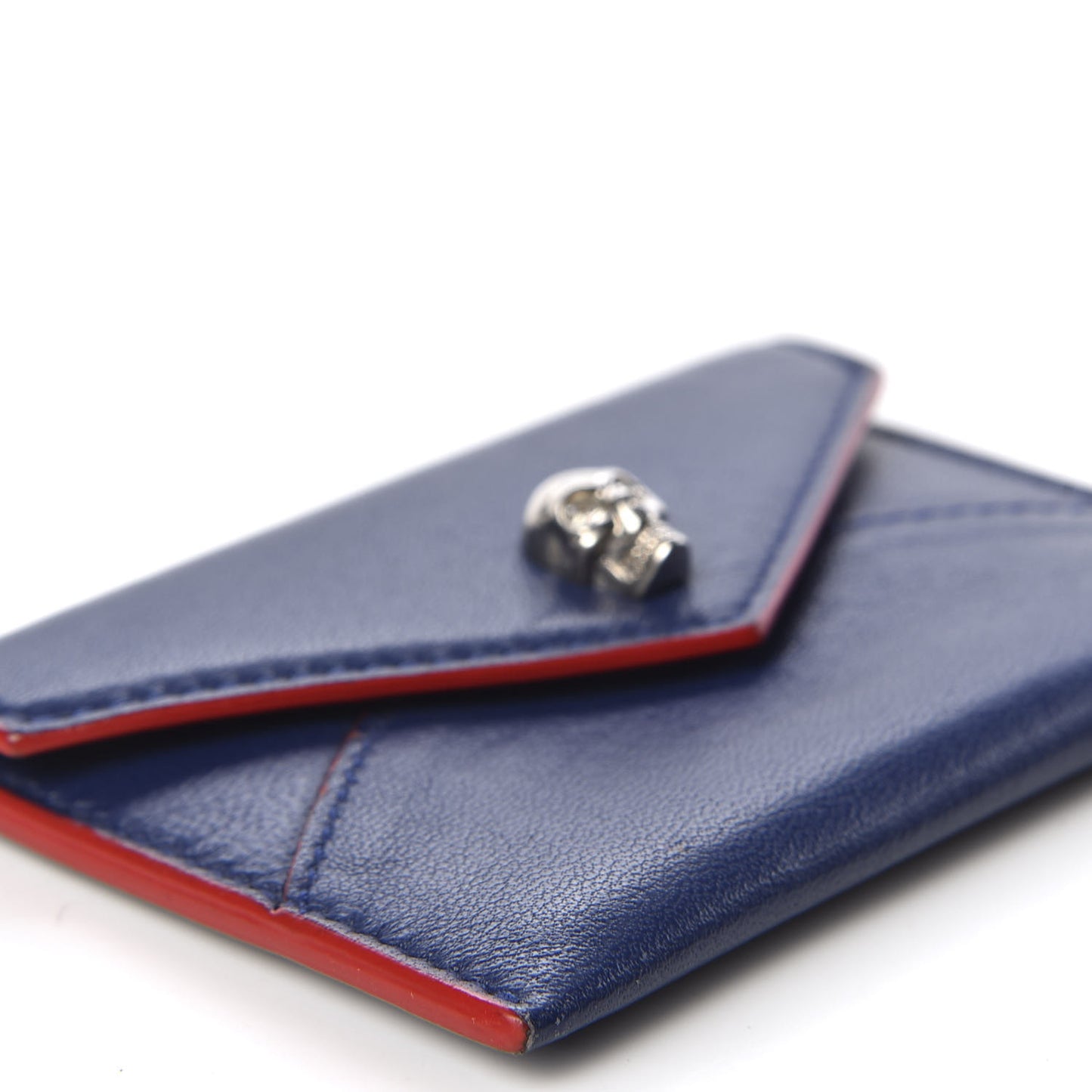 Calfskin Skull Envelope Card Holder Blue Red