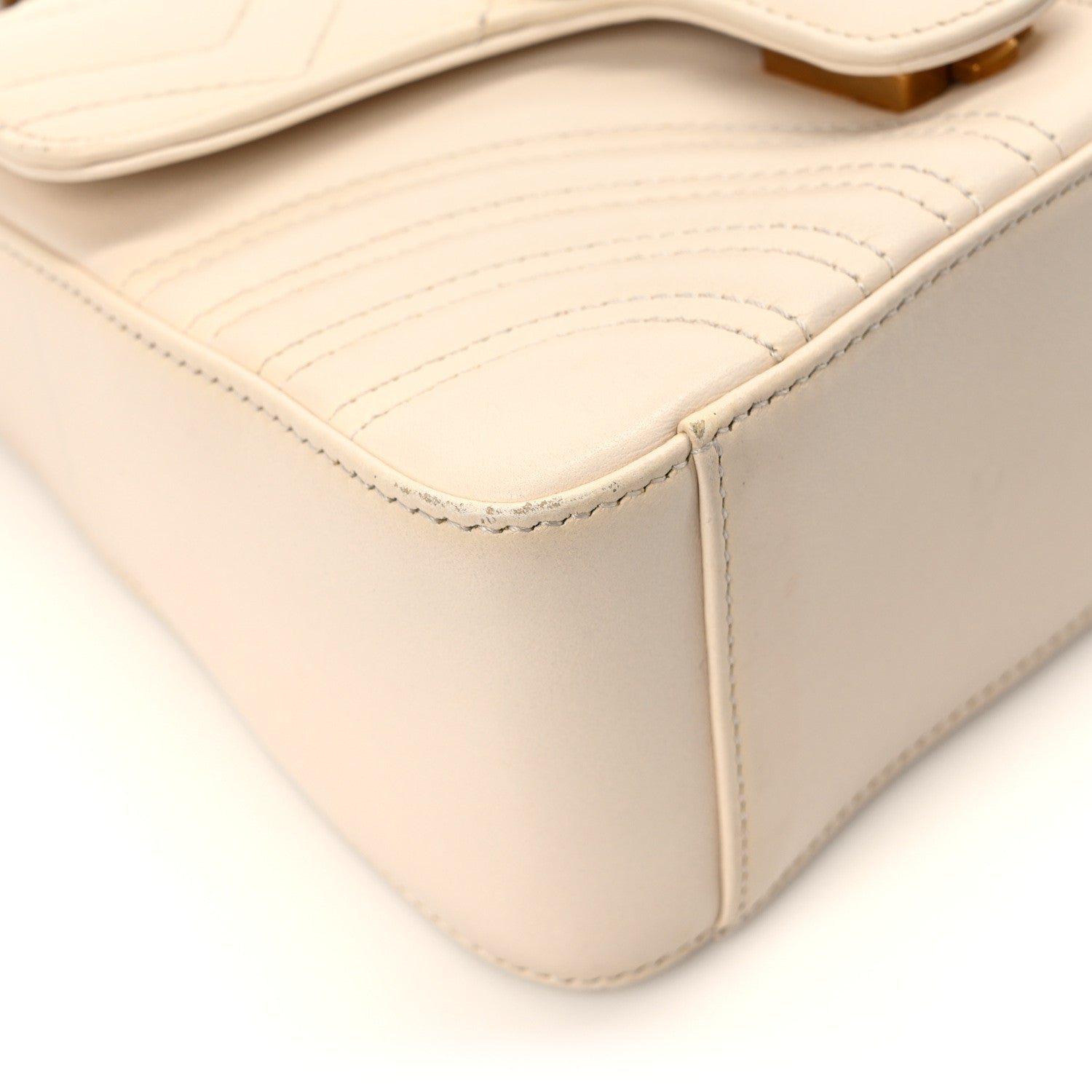Gucci Calfskin Matelasse Mini GG Marmont Top Handle Shoulder Bag White 10 of 11