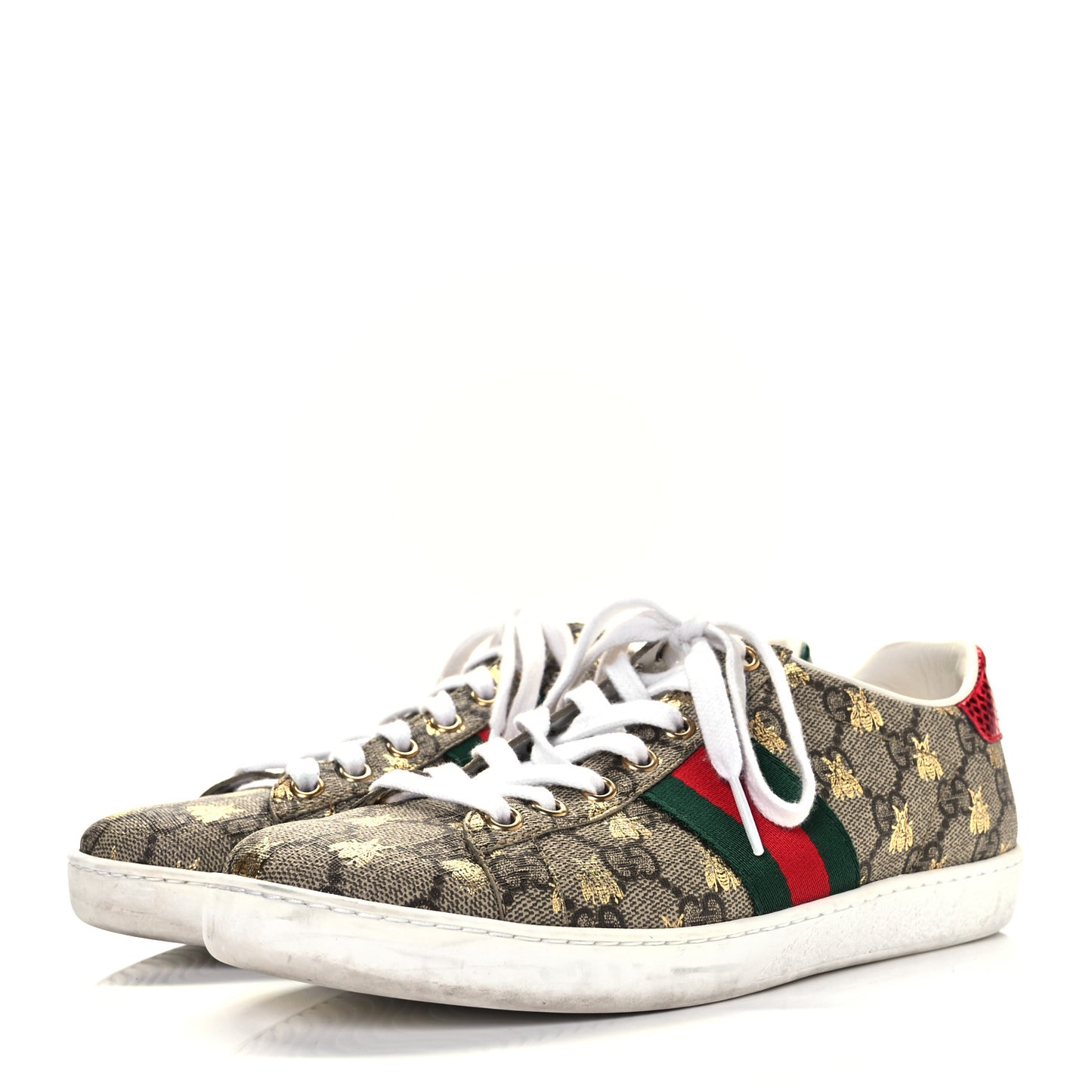 GG Supreme Monogram Bees Ayers Web Womens Ace Sneakers 36.5 Beige Oro Green Red
