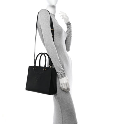Prada Saffiano Lux Logo Embossed Medium Shoulder Tote Handbag Black 2 of 10