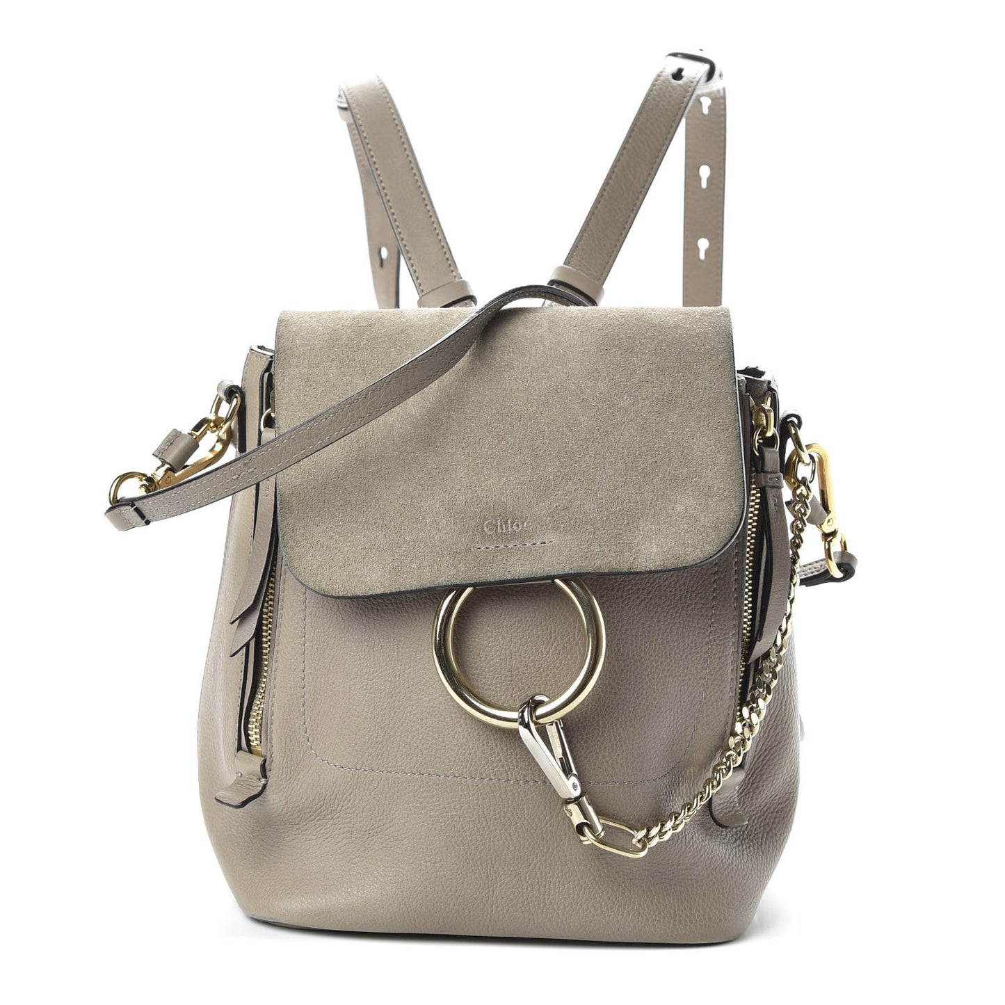 Suede Calfskin Small Faye Backpack Motty Grey