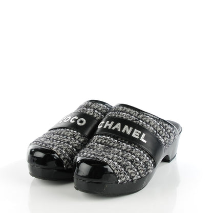 Chanel Patent Sequin Tweed Cap Toe Mules Black 38 3 of 8