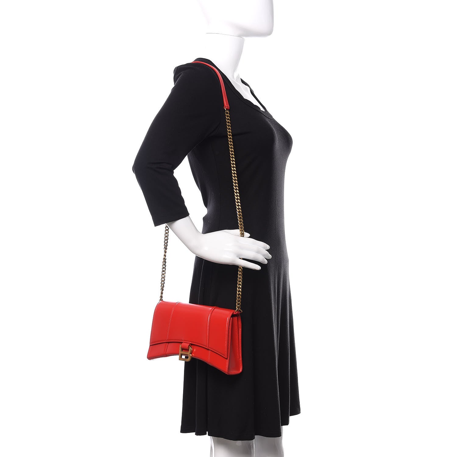 Balenciaga Shiny Box Calfskin Small Hourglass Evening Chain Bag Bright Red 2 of 8
