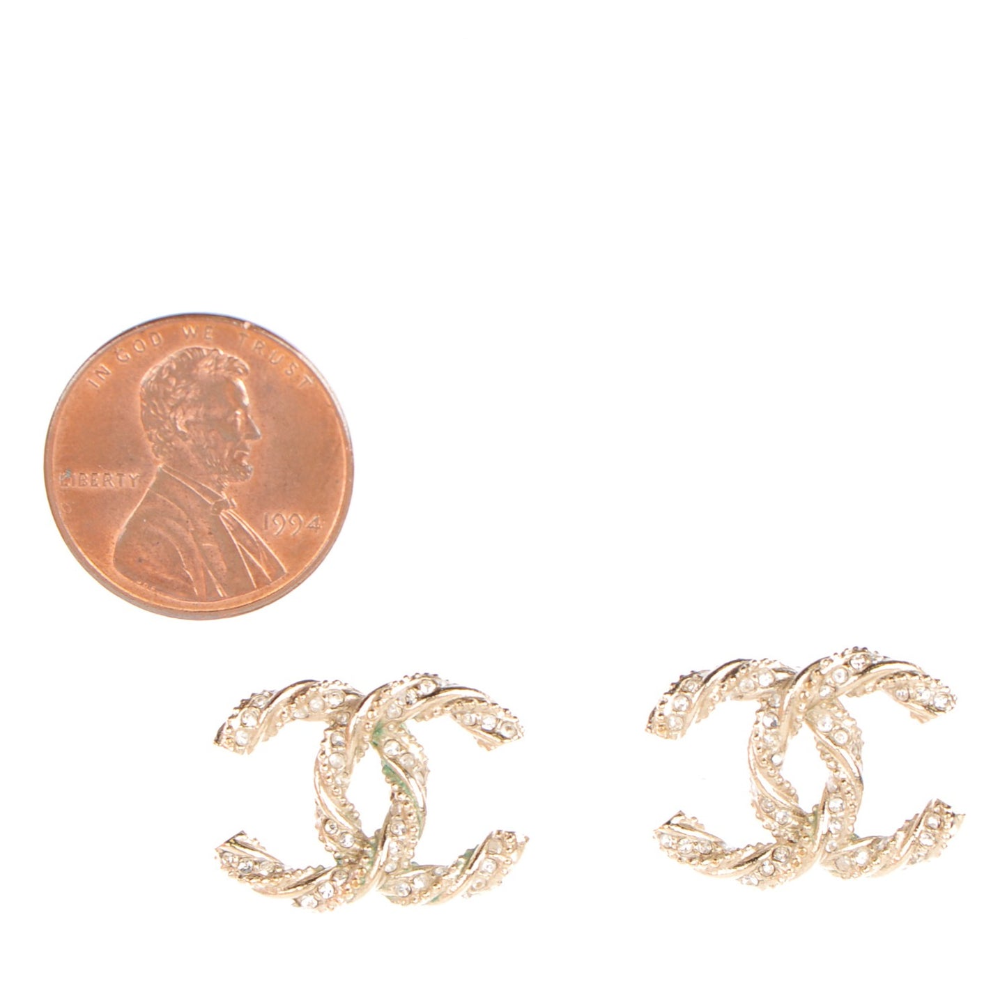 Crystal Twisted CC Earrings Gold