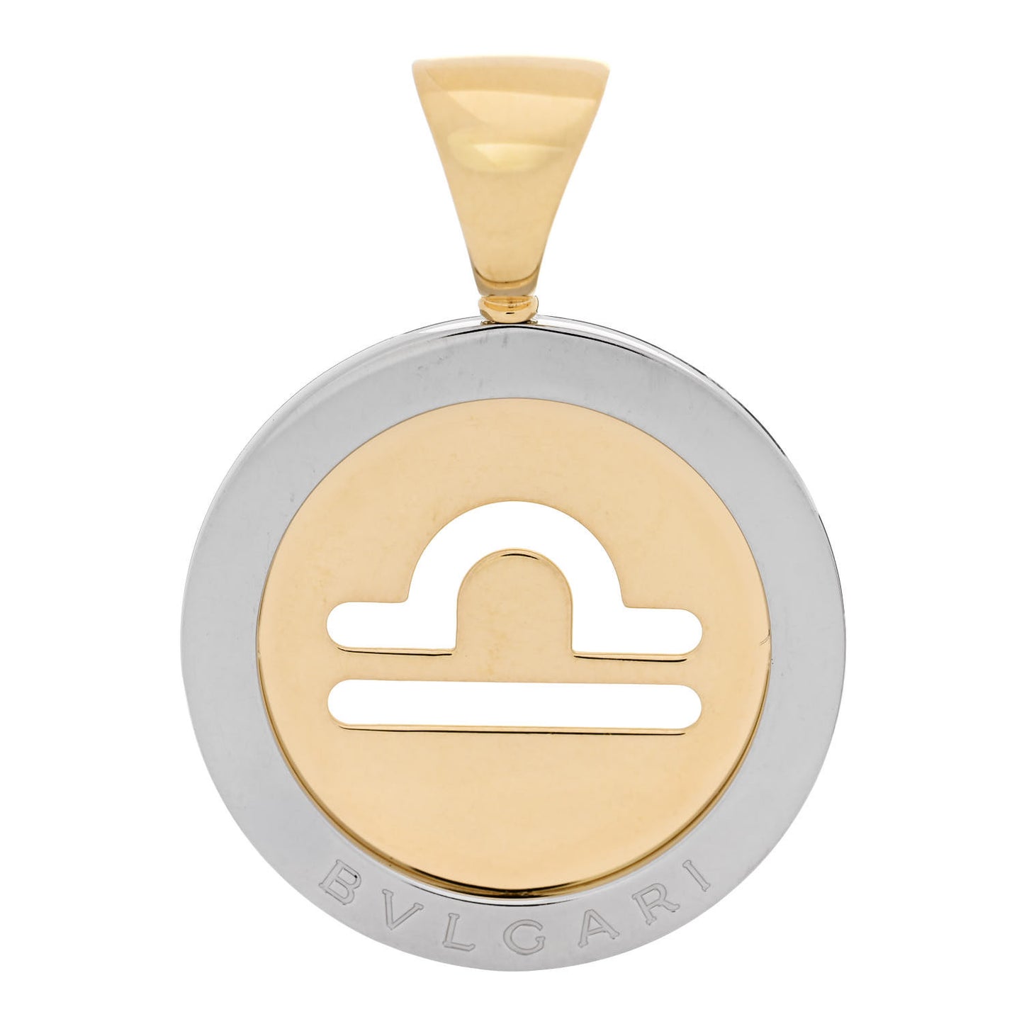 18K Yellow Gold Stainless Steel Tondo Libra Zodiac Pendant