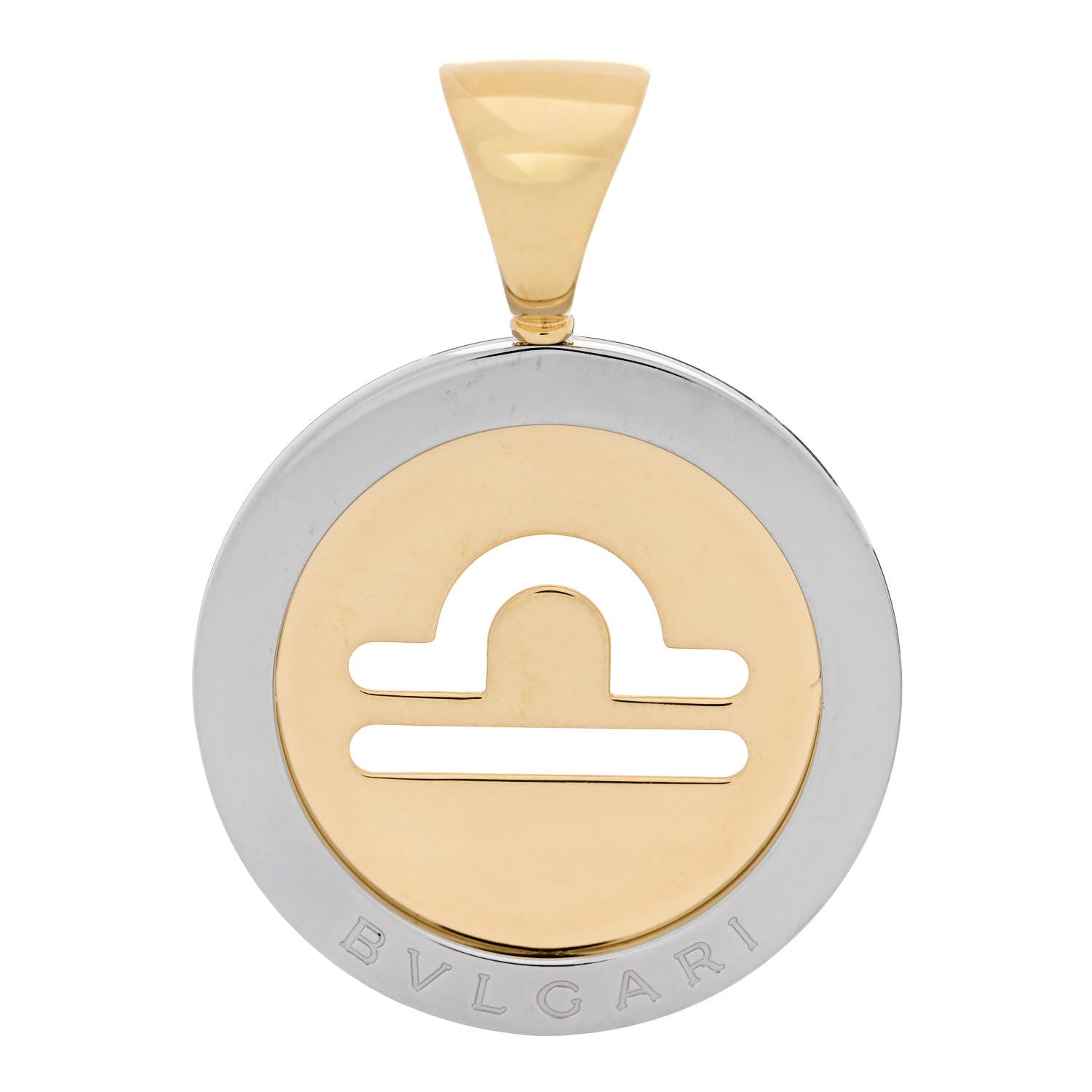 Bulgari 18K Yellow Gold Stainless Steel Tondo Libra Zodiac Pendant 1 of 4