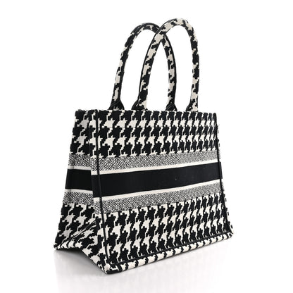 Christian Dior CHRISTIAN DIOR Canvas Macro Houndstooth Embroidered Medium Book Tote Black White 2 of 13