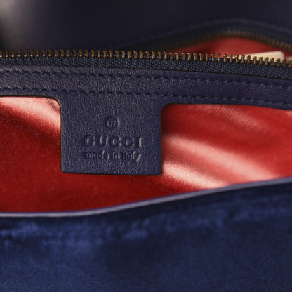 Gucci Velvet Matelasse Deer Embroidered Small GG Marmont Shoulder Bag Cobalt 5 of 9