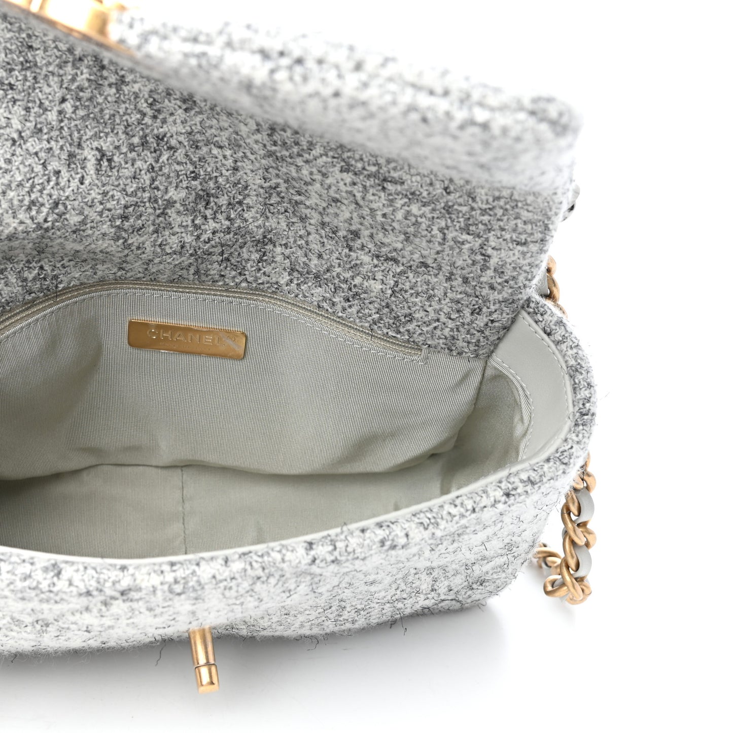 Tweed Quilted Medium Chanel 19 Flap Grey Ecru