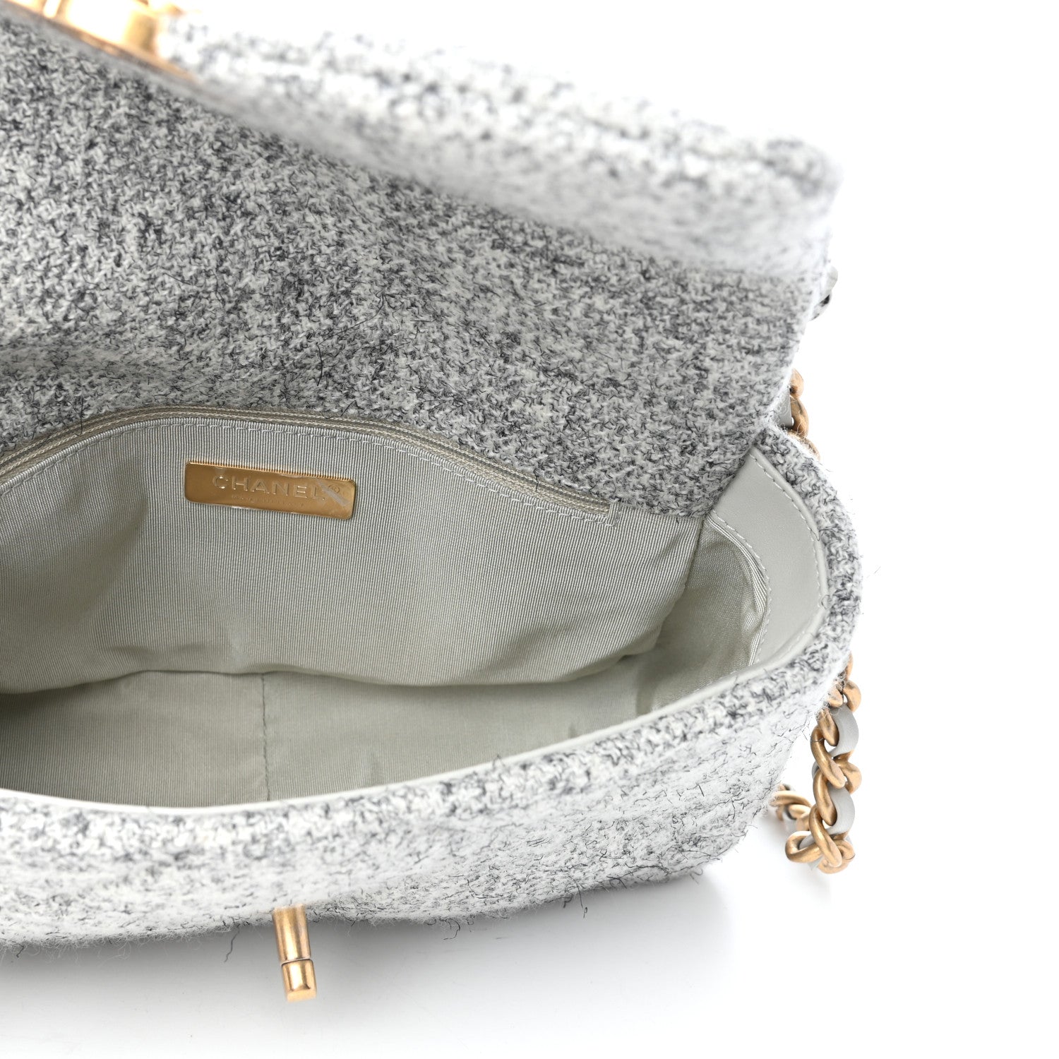 Chanel Tweed Quilted Medium Chanel 19 Flap Grey Ecru 5 of 11