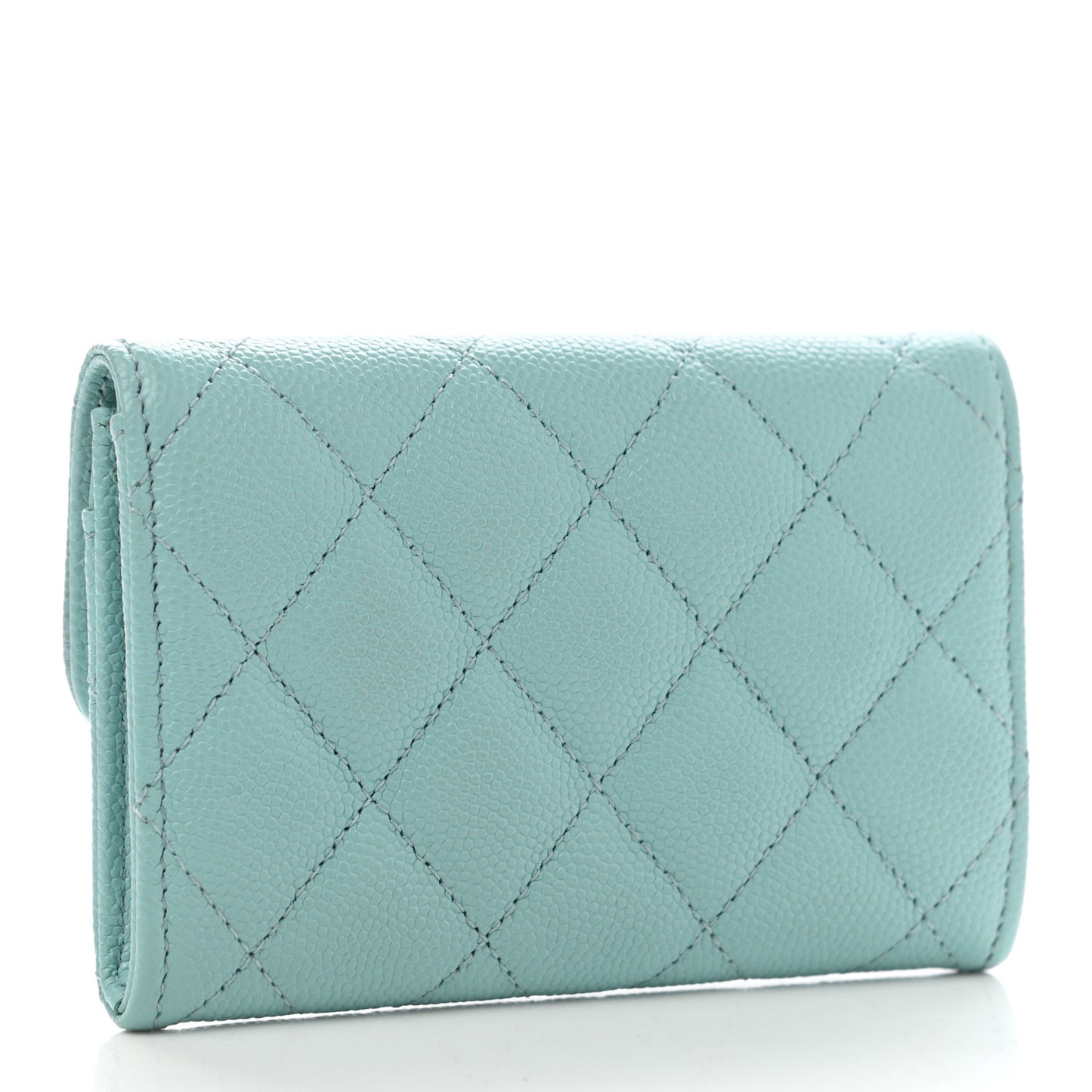 Caviar Quilted Flap Card Holder Wallet Light Blue