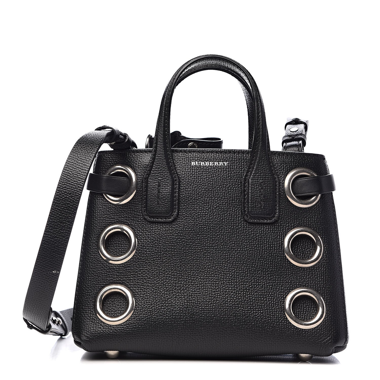 Burberry Grainy Calfskin House Check Grommet Baby Banner Tote Black 1 of 13