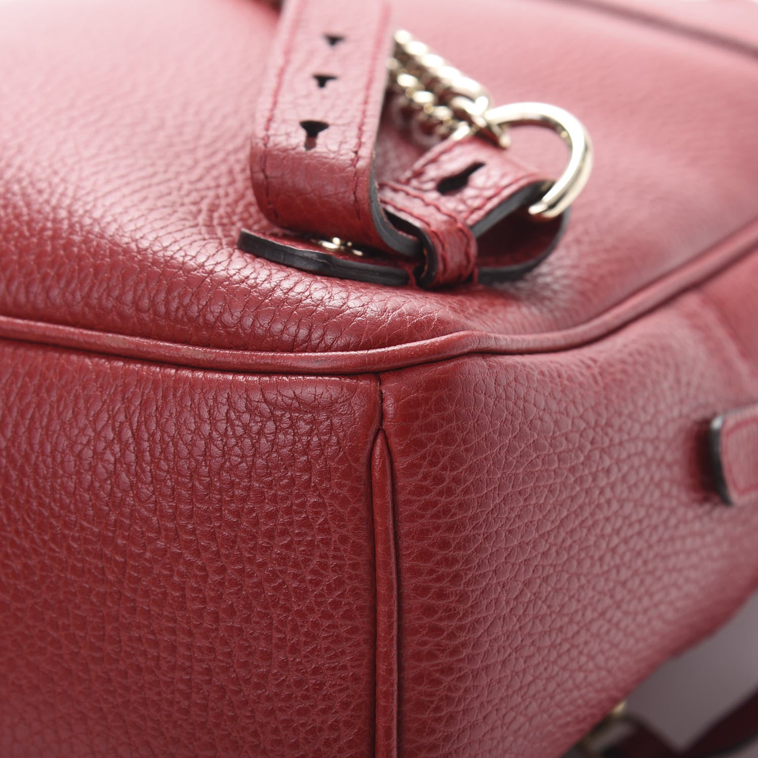 Gucci Pebbled Calfskin Soho Chain Backpack Hibiscus Red 10 of 13