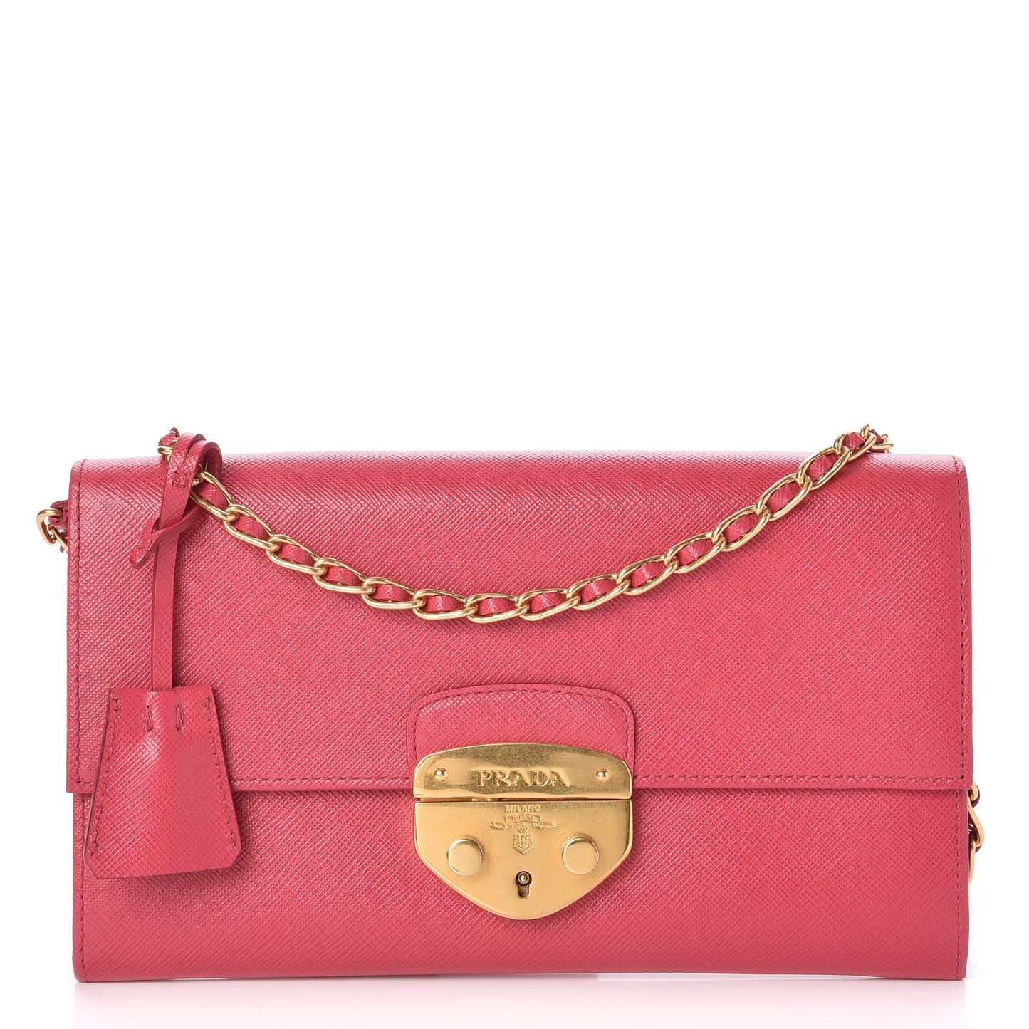 Saffiano Lux Detachable Chain Clutch Wallet Peonia
