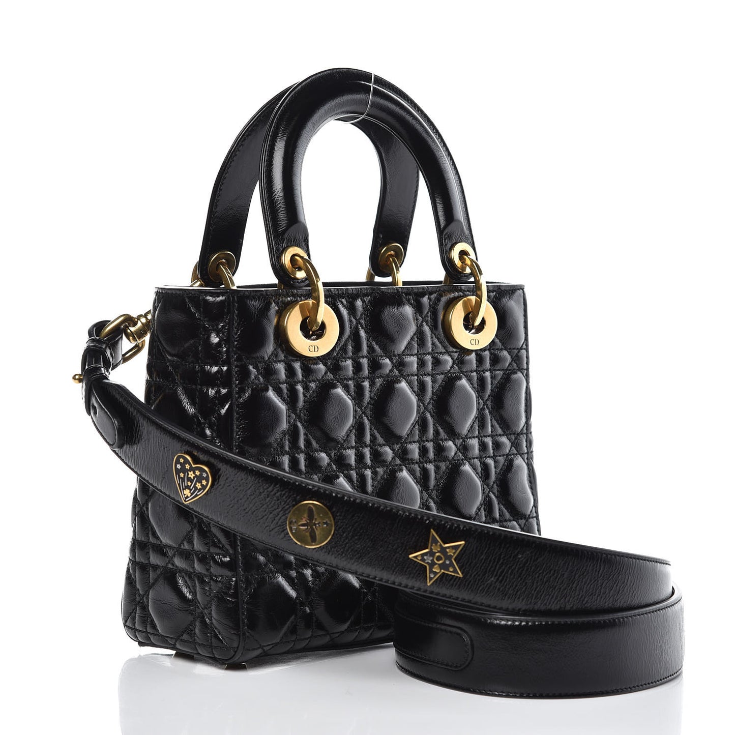 Crinkled Patent Cannage Small Lucky Badges My Lady Dior Black