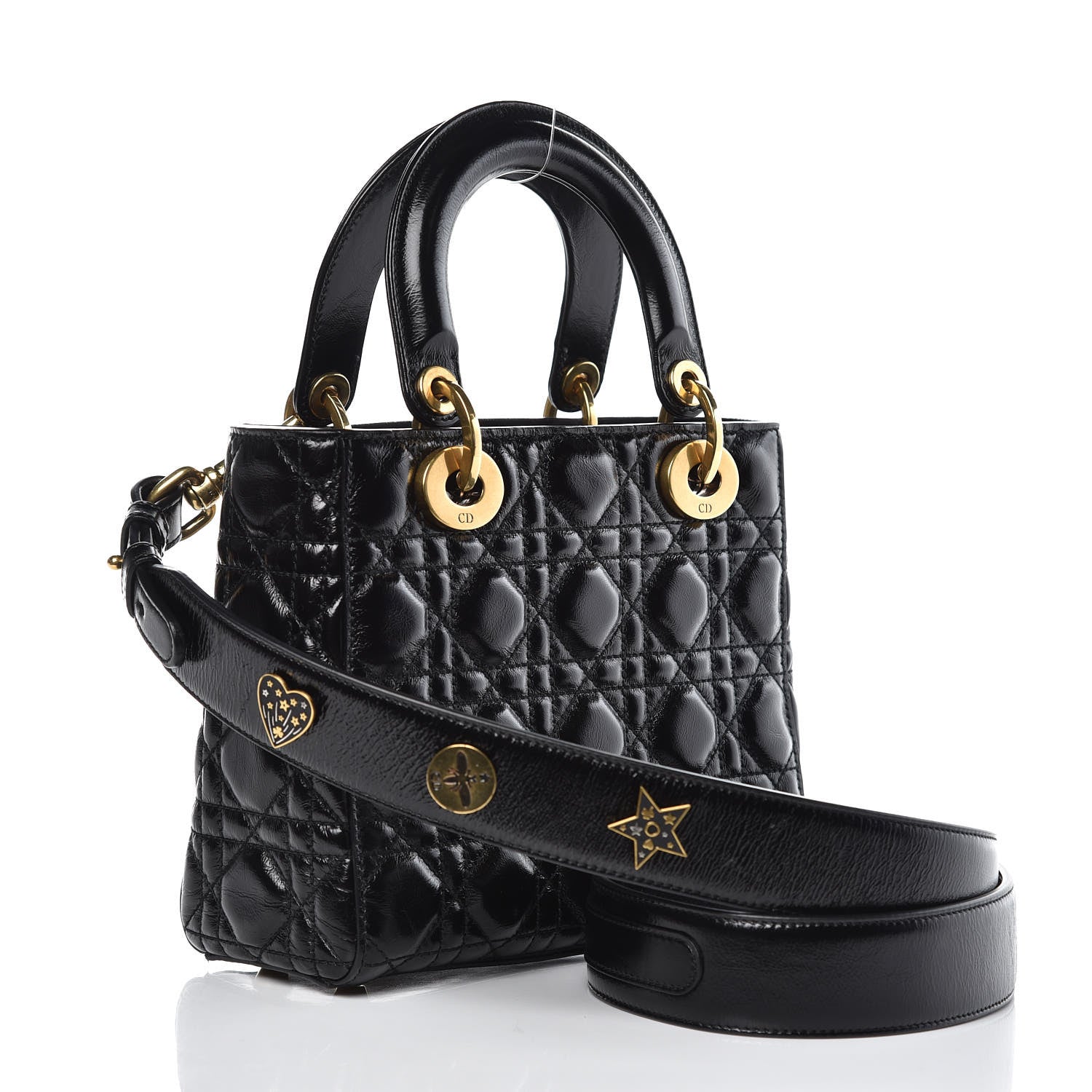 Christian Dior Crinkled Patent Cannage Small Lucky Badges My Lady Dior Black 3 of 11