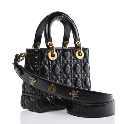 Christian Dior Crinkled Patent Cannage Small Lucky Badges My Lady Dior Black 3 of 11
