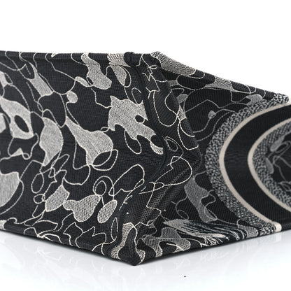 Christian Dior Canvas Embroidered Large Around The World Book Tote Black White 10 of 11