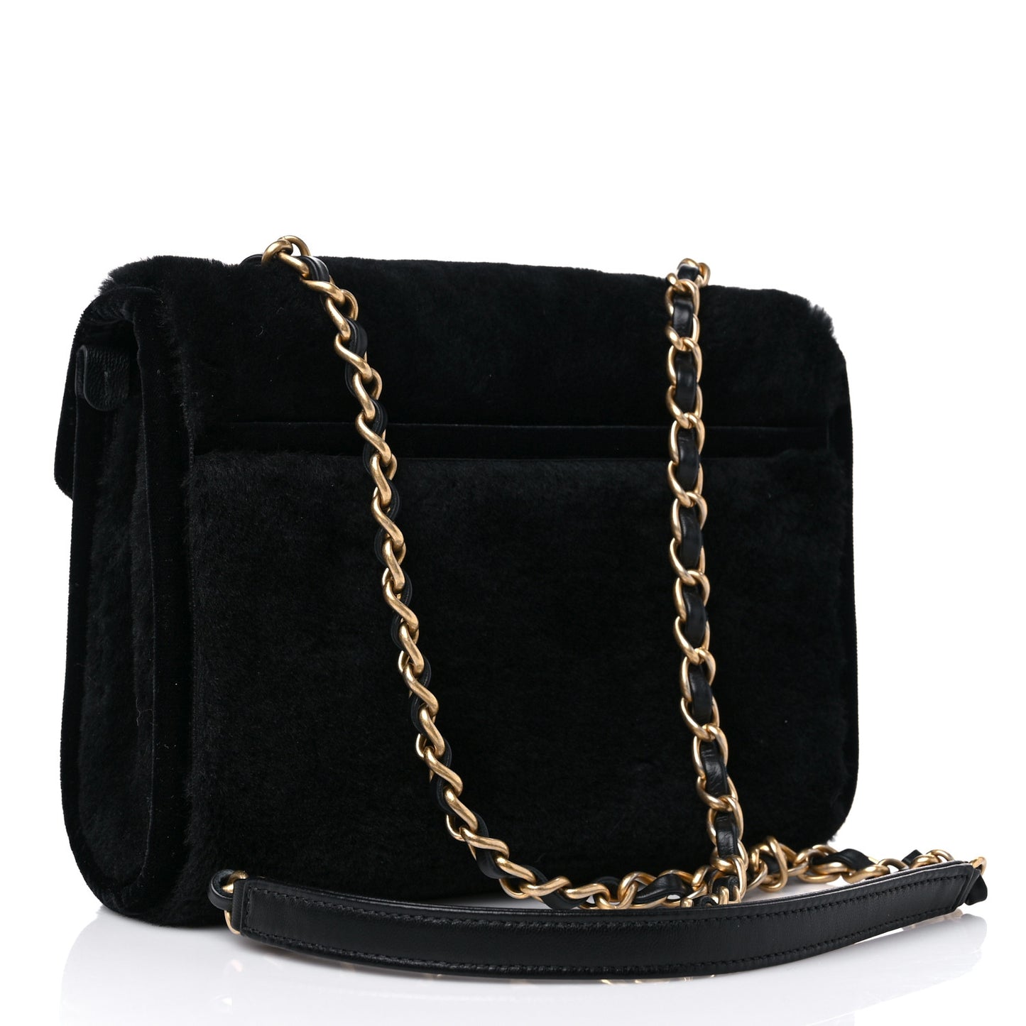 Shearling Checkered Flap Bag Black White
