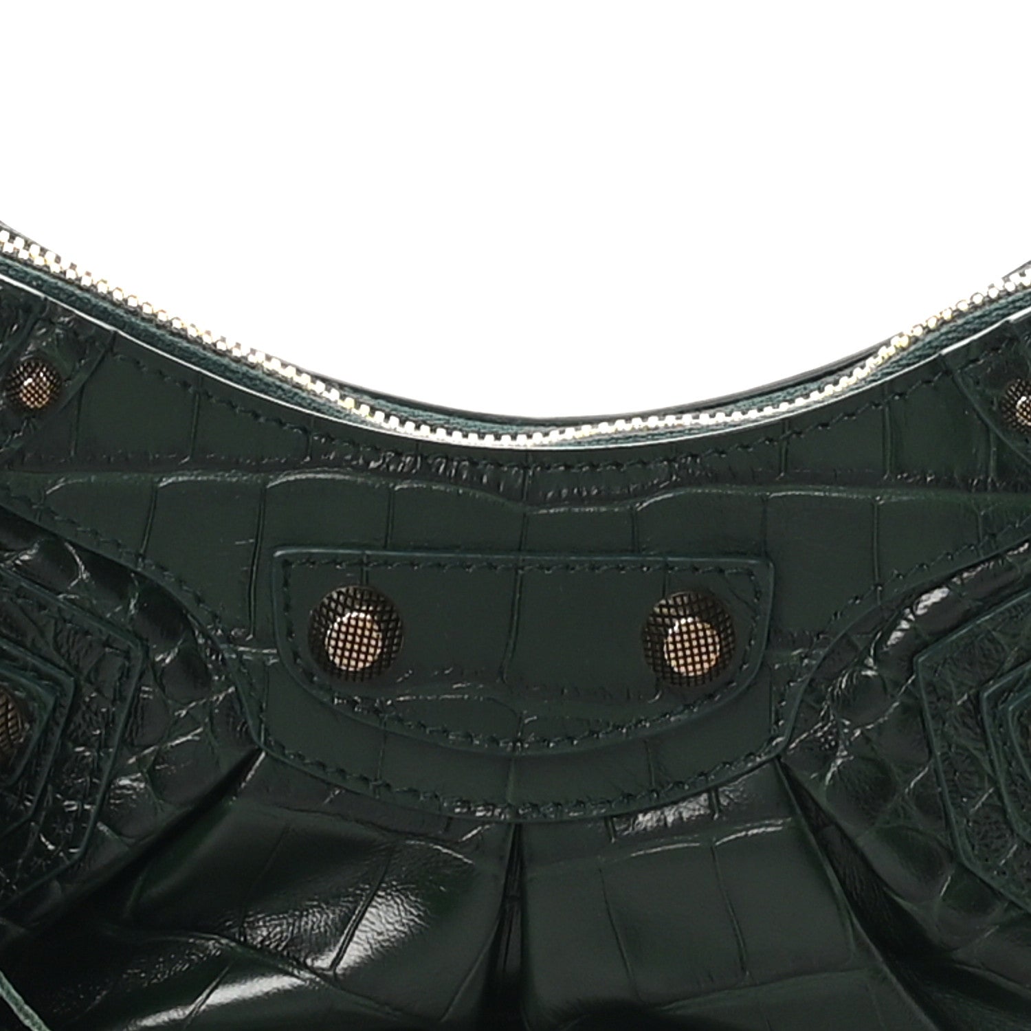 Balenciaga Extra Supple Calfskin Crocodile Embossed Le Cagole Shoulder Bag XS Forest Green 9 of 11