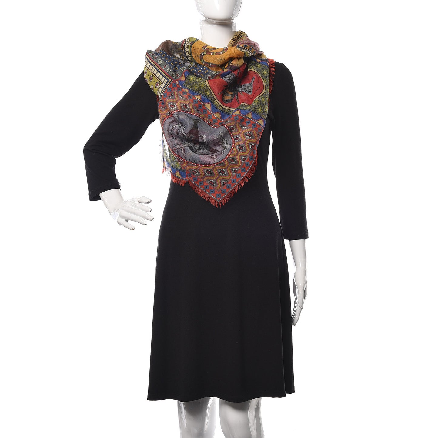 Cashmere Wool Silk Tiger Card Scarf Multicolor