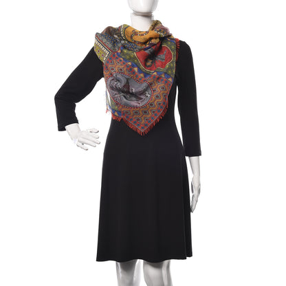 Gucci Cashmere Wool Silk Tiger Card Scarf Multicolor 2 of 5