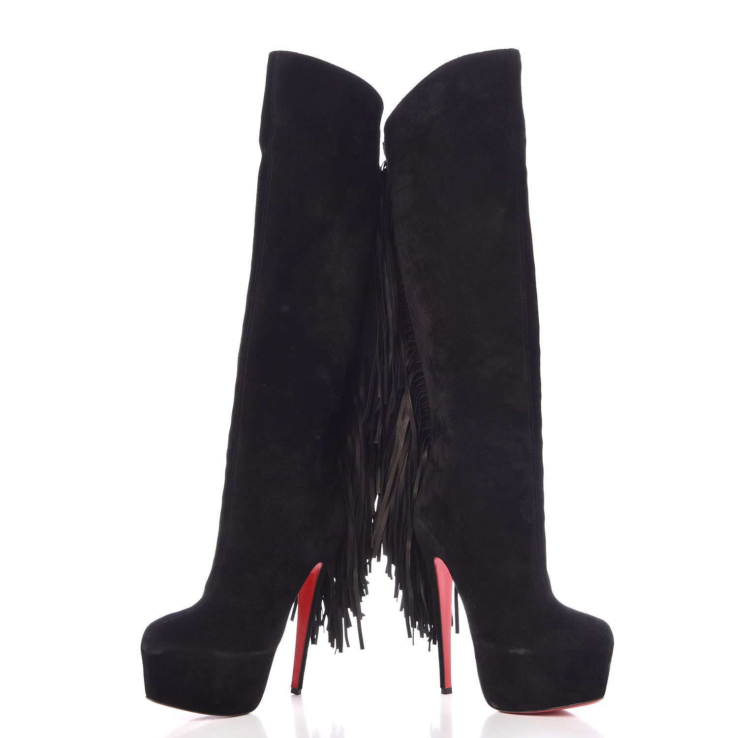Christian Louboutin Suede Fringe Interlopa 160 Over The Knee Boots 37.5 Black 6 of 12