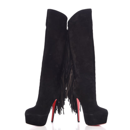 Christian Louboutin Suede Fringe Interlopa 160 Over The Knee Boots 37.5 Black 6 of 12