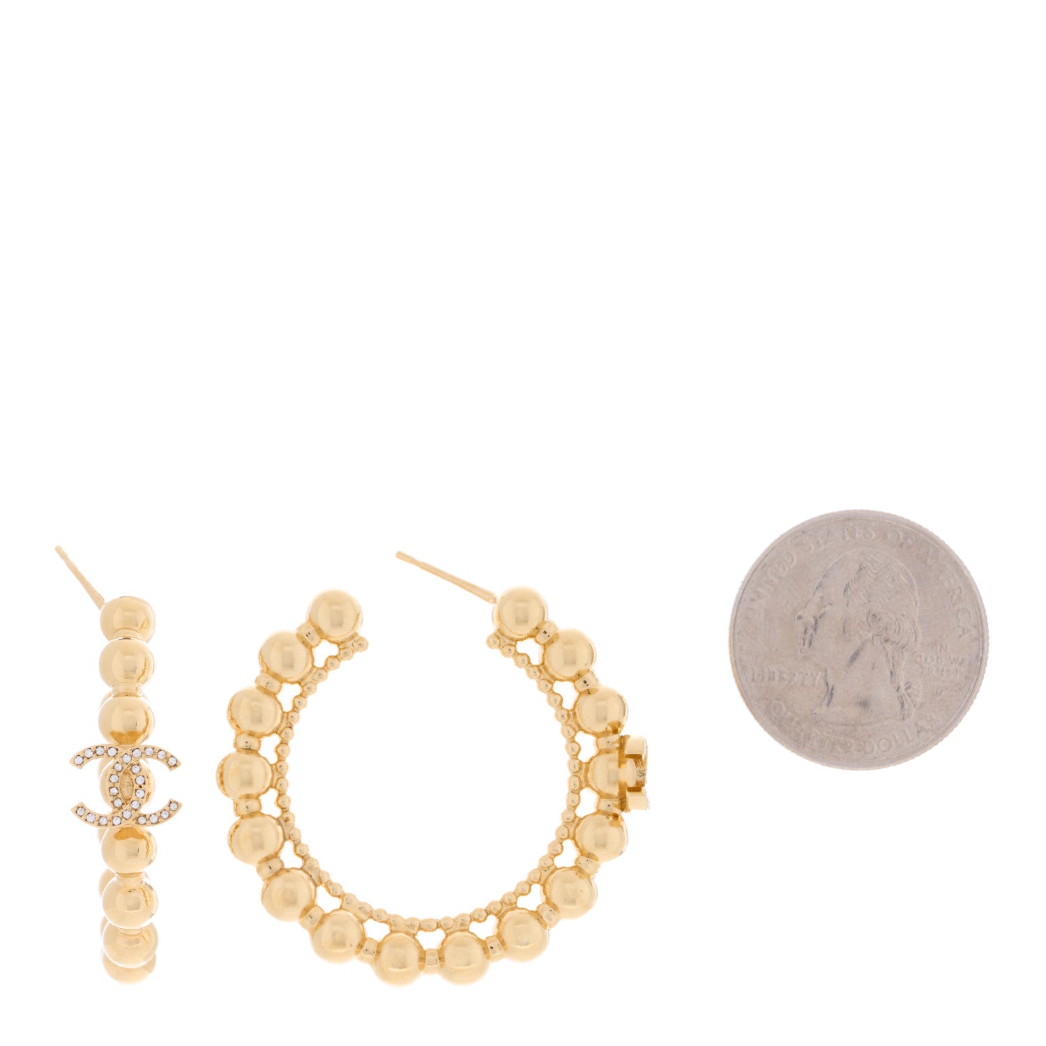 Chanel Crystal Bead CC Hoop Earrings Gold 2 of 4