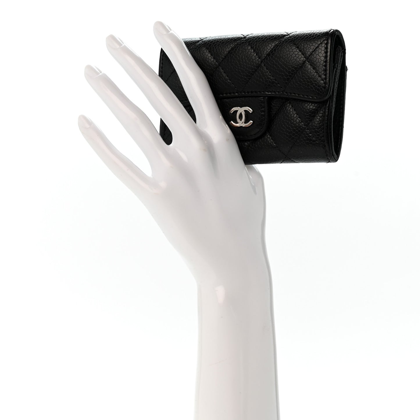 Caviar Quilted Flap Card Holder Wallet Black